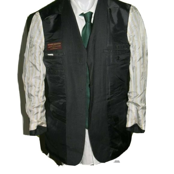 Luciano Barbera Collezione Sartoriale Gray Striped Three Button Suit Jacket 40R
